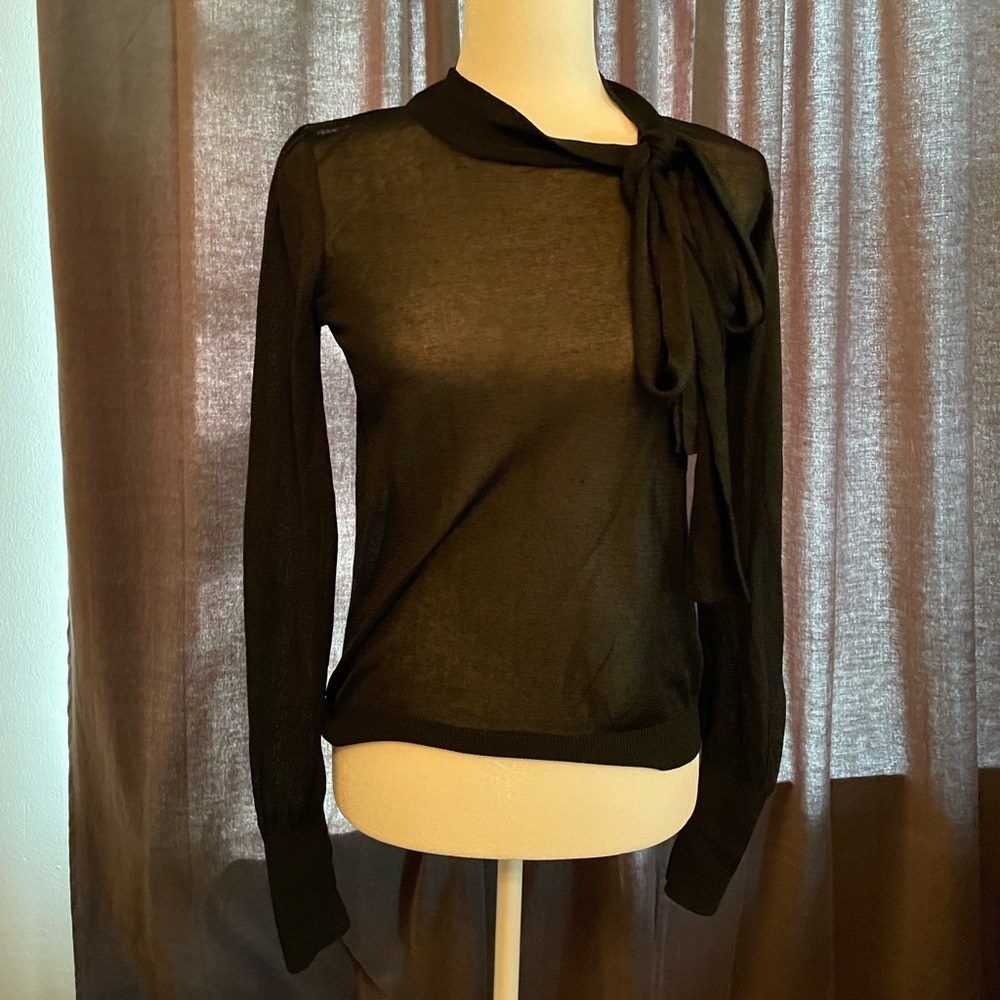 Zara Knit Italian Yarn Sz S Black Sheer Sweater with Bow